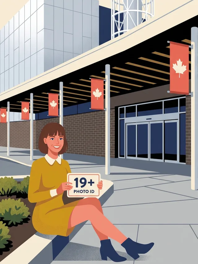 Woman on the curb with a 19+ photo ID card